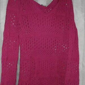 Venus Hot Pink Crochet Hooded Pull Over Sweater Size L